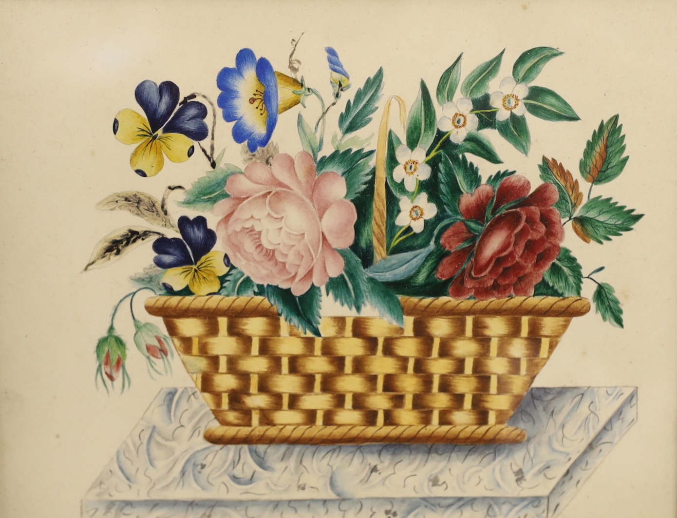 Victorian School, watercolour, Sketch of flowers in a basket, 15 x 19cm